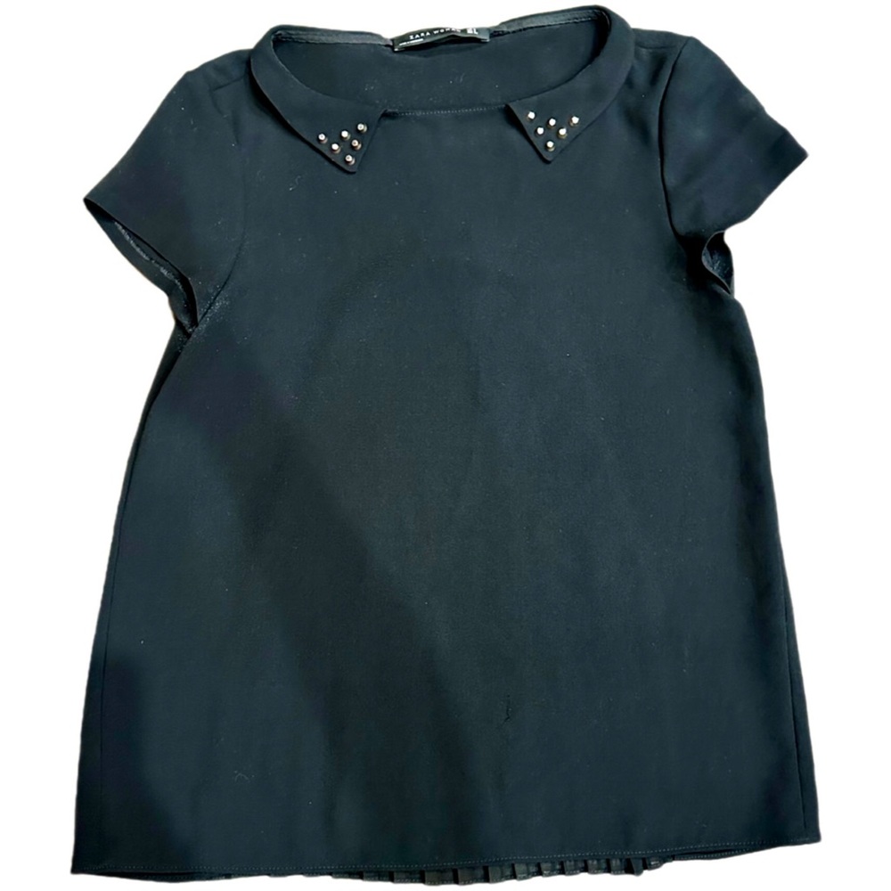 Black Studded Collar Top, Pleated Back Detail